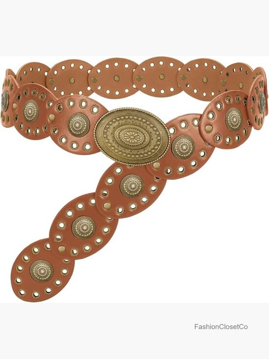 Accessories - Women Disc Concho PU Leather Vintage Western Cowgirl Belt